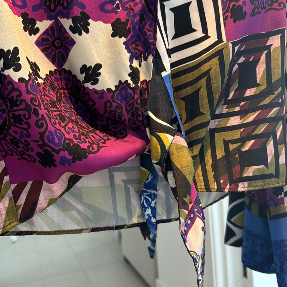 Zara - Printed Patchwork Flare Sleeve Button Up S… - image 3